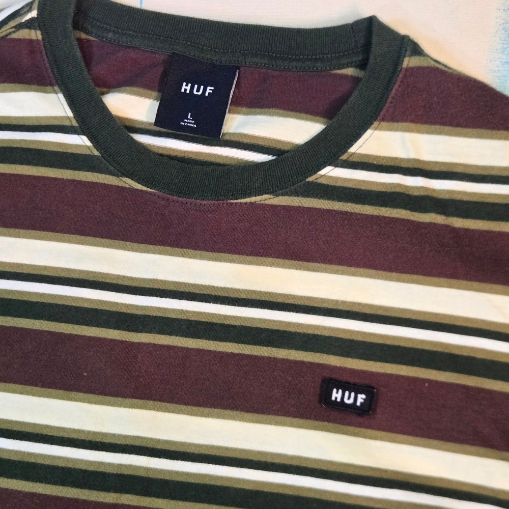 Huf Men L Striped Tee‎ Multicolor Stripes Streetwear Sk8 Hype Skater Retro 21x27 - Picture 3 of 5